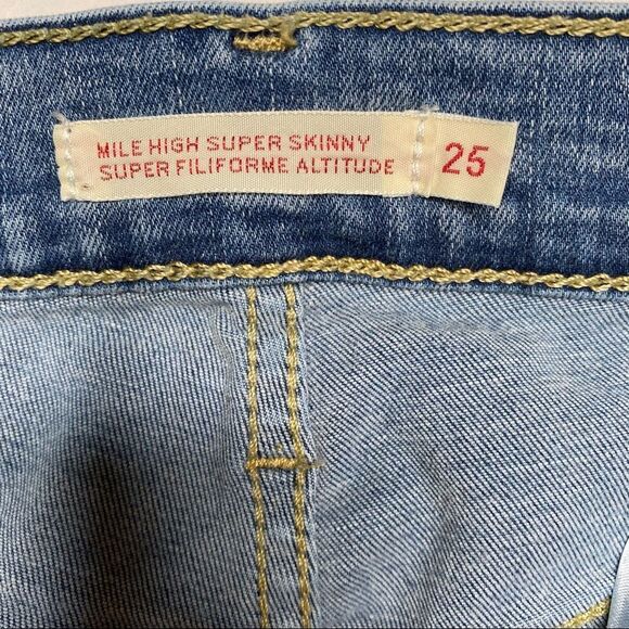 LEVI’S Mile High Super Skinny Blue Denim Jeans with Distressed Knees - Size 25 - Picture 7 of 11